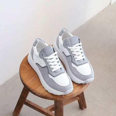 Жіночі шкіряні кросівки 10255-37 білий+сірий