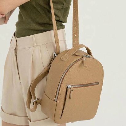 Рюкзак шкіряний TW-Groove-S-dark-beige-flo Карамель