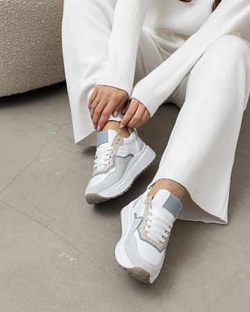 Жіночі шкіряні кросівки 10255-06 Сірий+білий